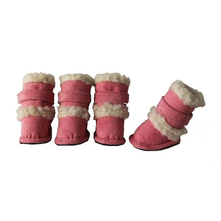 Pet Life F4PKSM Pink Shearling Duggz Shoes - Set Of 4 - SM